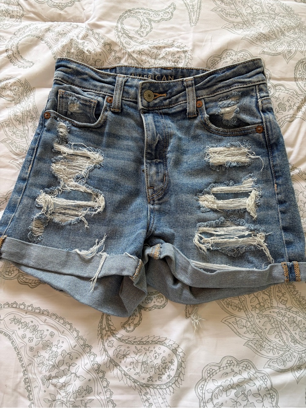 Womens Blue Distressed Denim Shorts